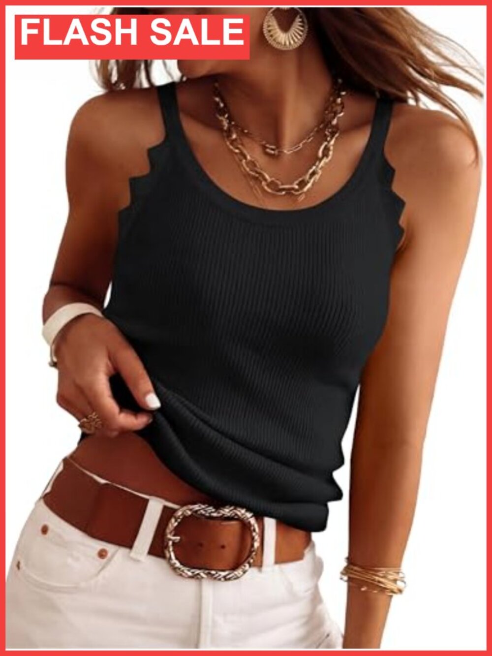 Spaghetti Strap Ribbed Knit Tank Top Slim Fit Sleeveless Camisole